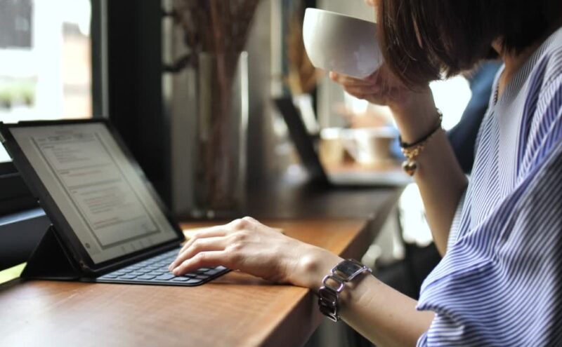 Focused work session in a cafe