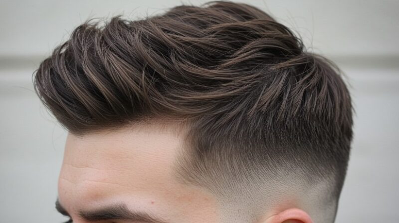 A close-up of a stylish, modern haircut